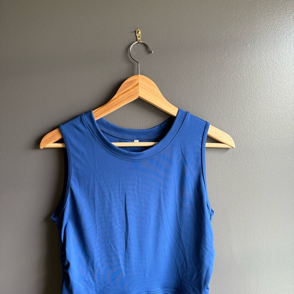 Women Bright Blue Tennis Dress with Biker Shorts, Open Back and Drawstring Waist - Picture 5 of 6